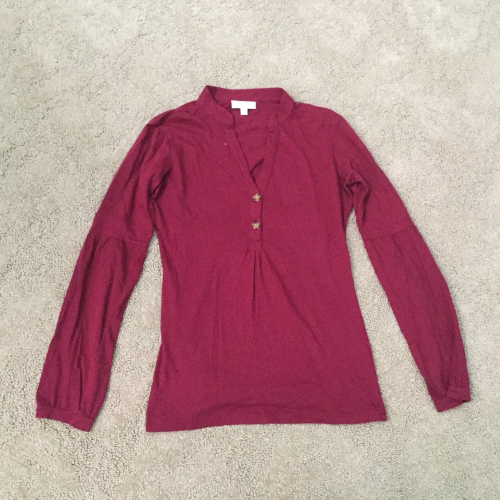 Currants Long Sleeve Berry/Mauve Half Button Top Size Small Fall Winter Layer